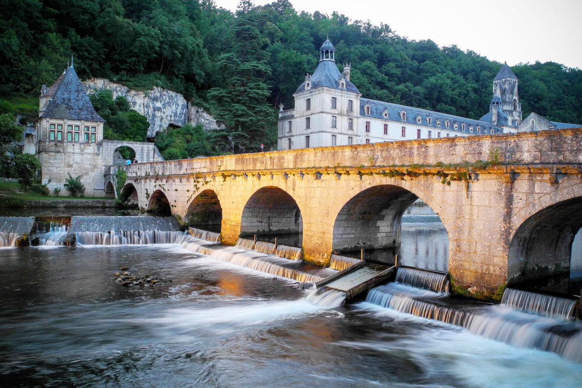 Brantome old bridge illuminated