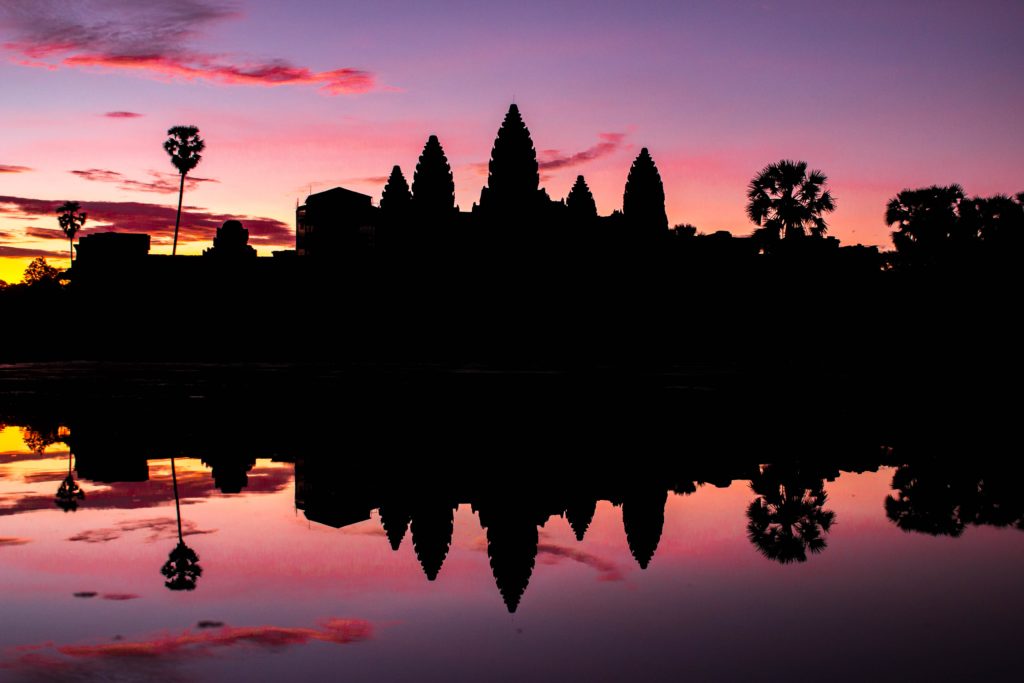 silhouette of angkor wat in cambodia