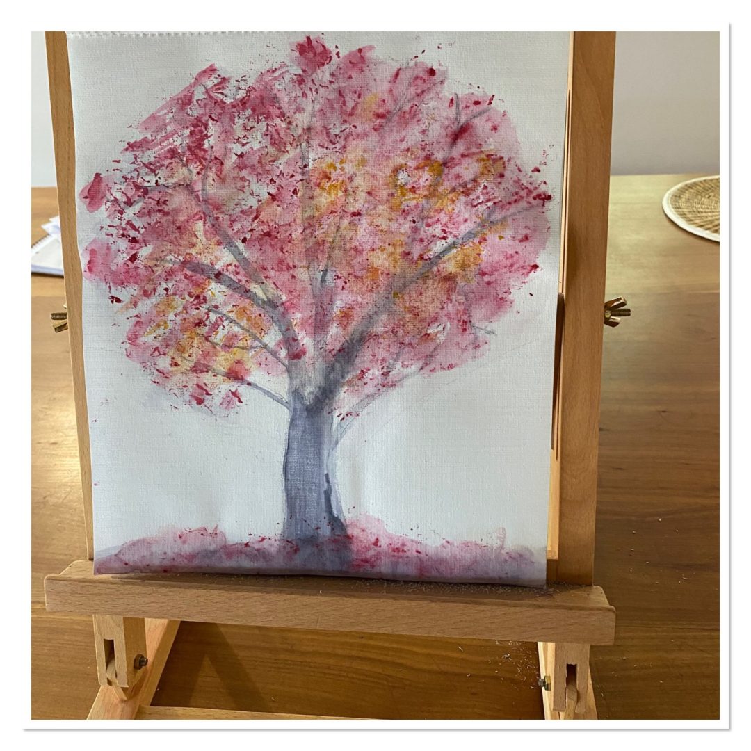 finished painting of tree with blossoms