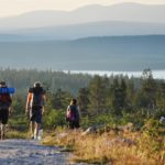 hikers trek through lapland in the summer