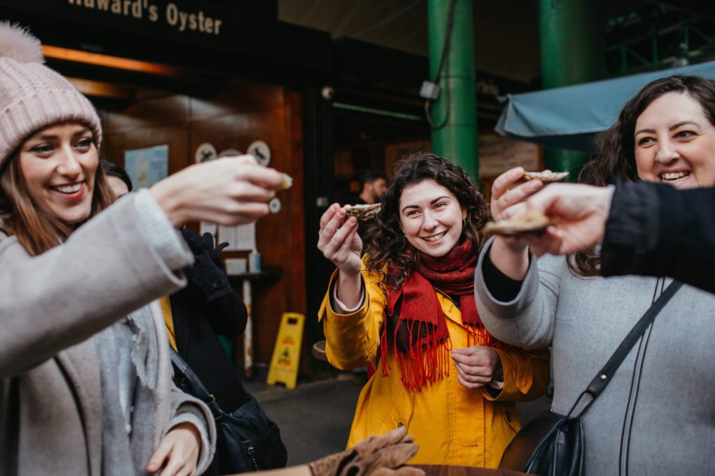 people eating oysters