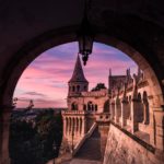 archway and sunset in budapest