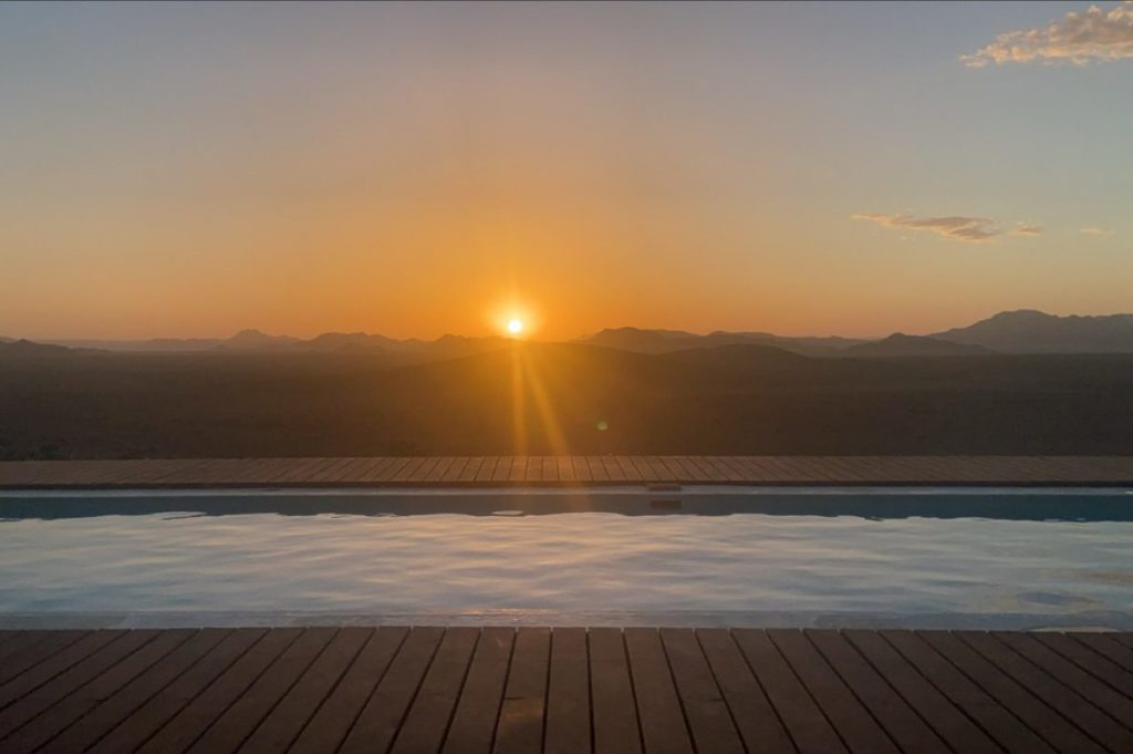 sunset over a view from a lodge in namibia