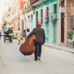 man with a double bass in havana