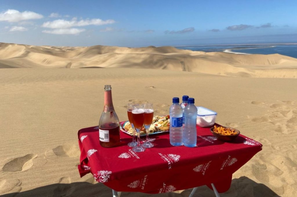 picnic on the dunes of skeleton coast