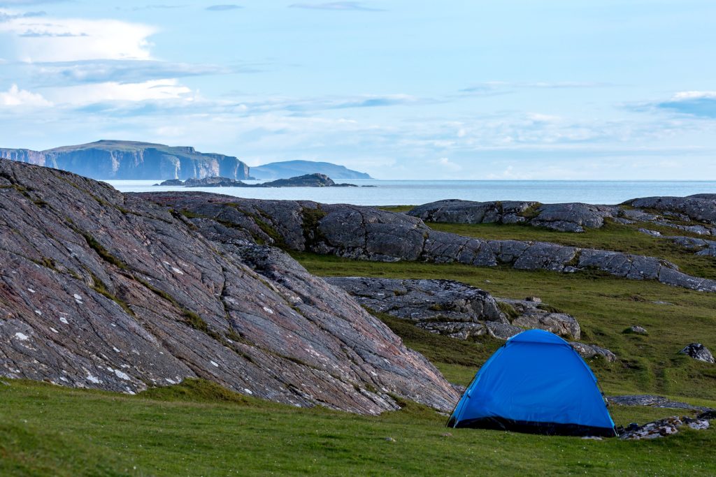 blue tent on the scottish coast