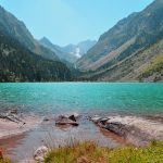 glacial lake and mountains in the french pyrenees