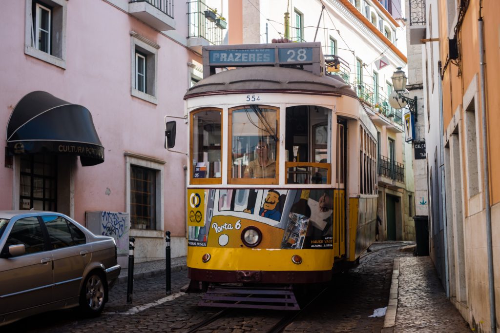 tram in lisbon streets