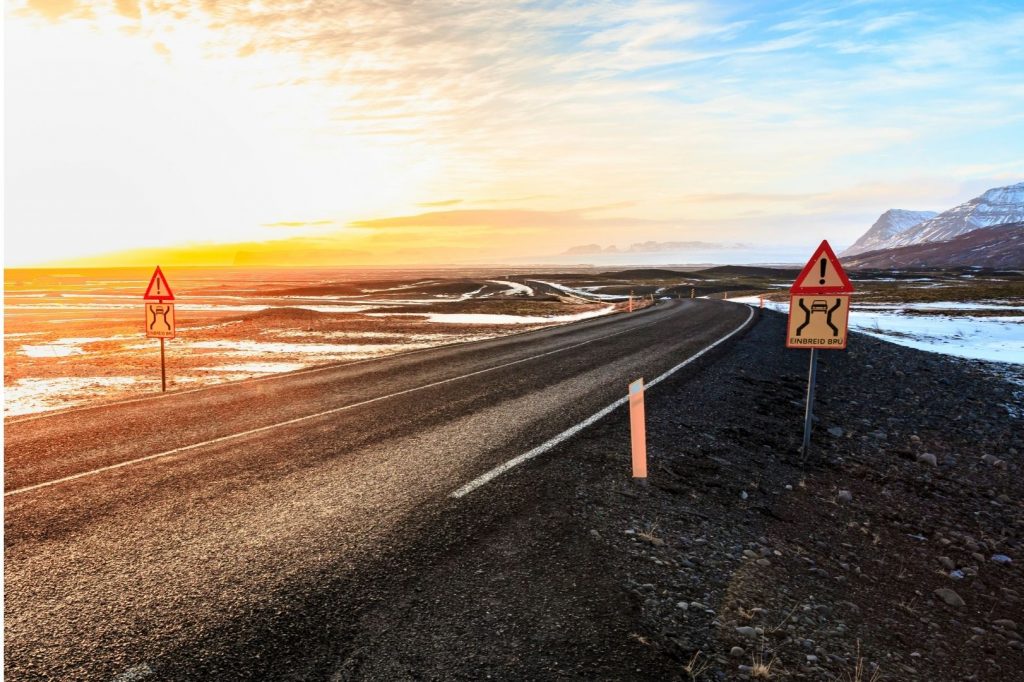 road in iceland at sunset