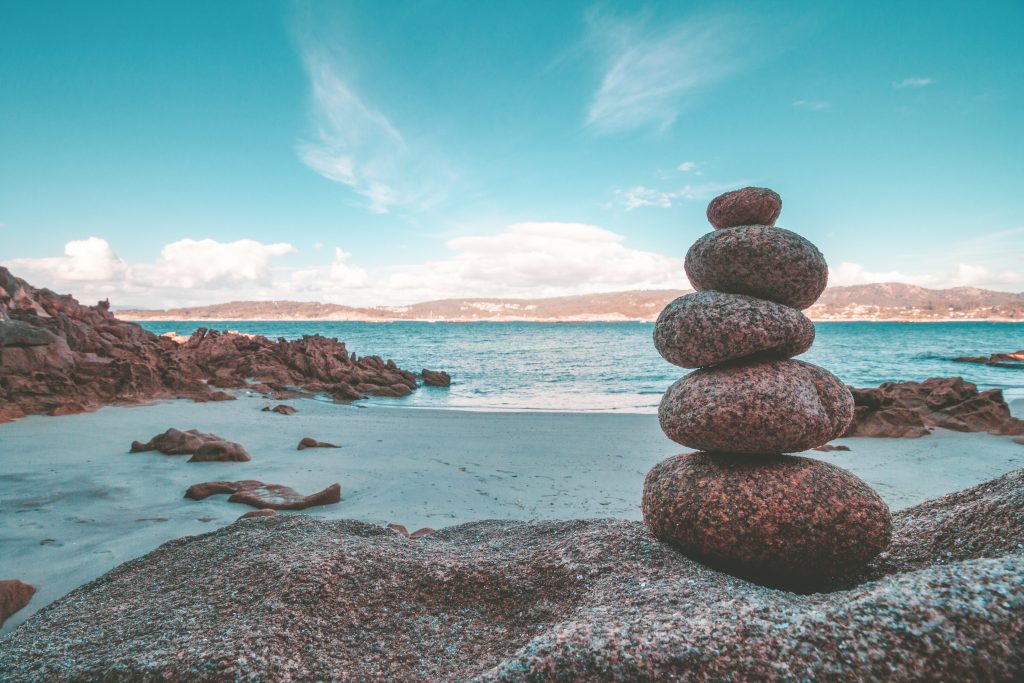 beach and stones at sunset