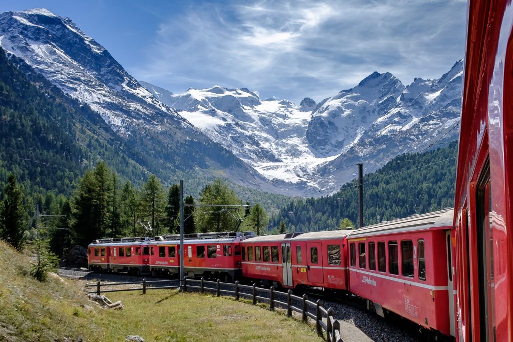 views of mountains and a train