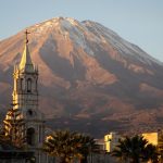 volcano and church in arequipa