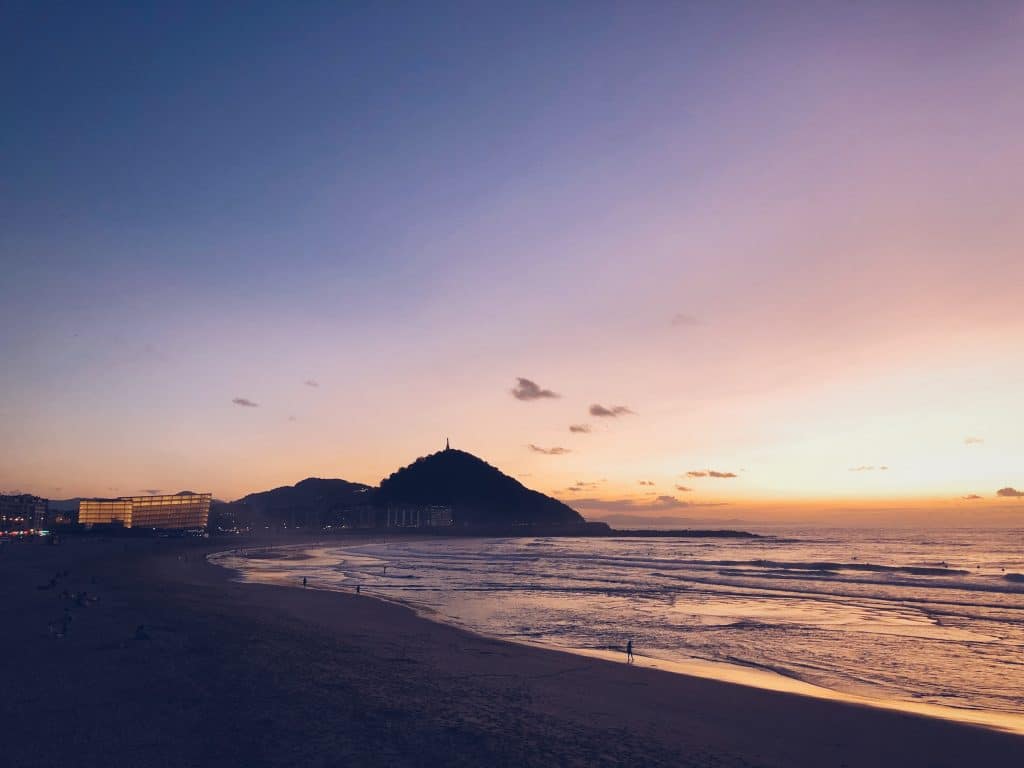 beach at sunset in san sebastian spain